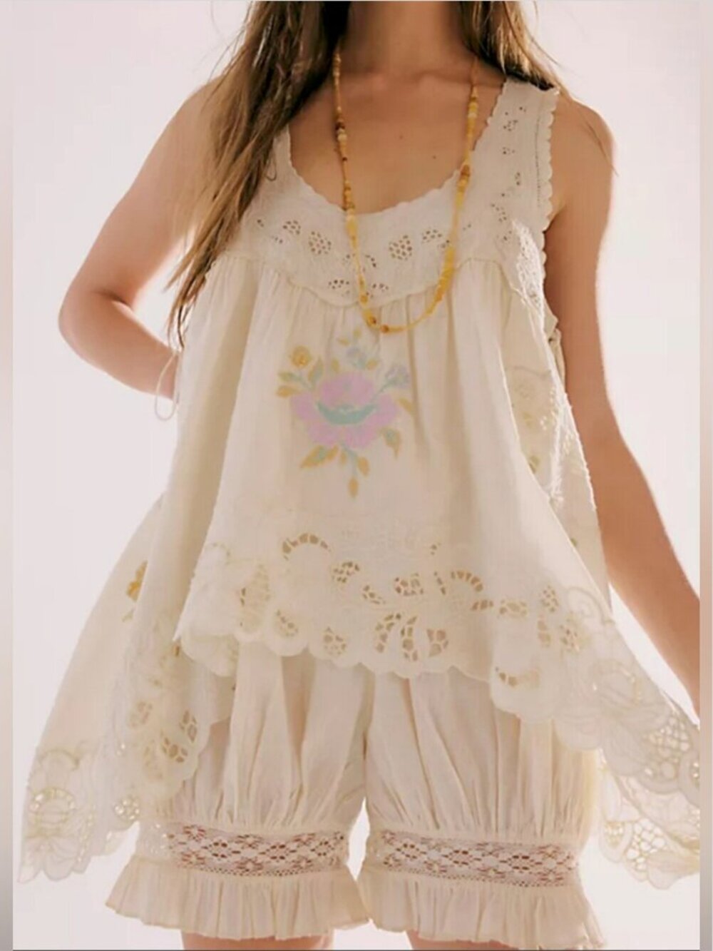 Free People NWT Eye-catcher Bloomsie Ivory Cotton Eyelet Romper